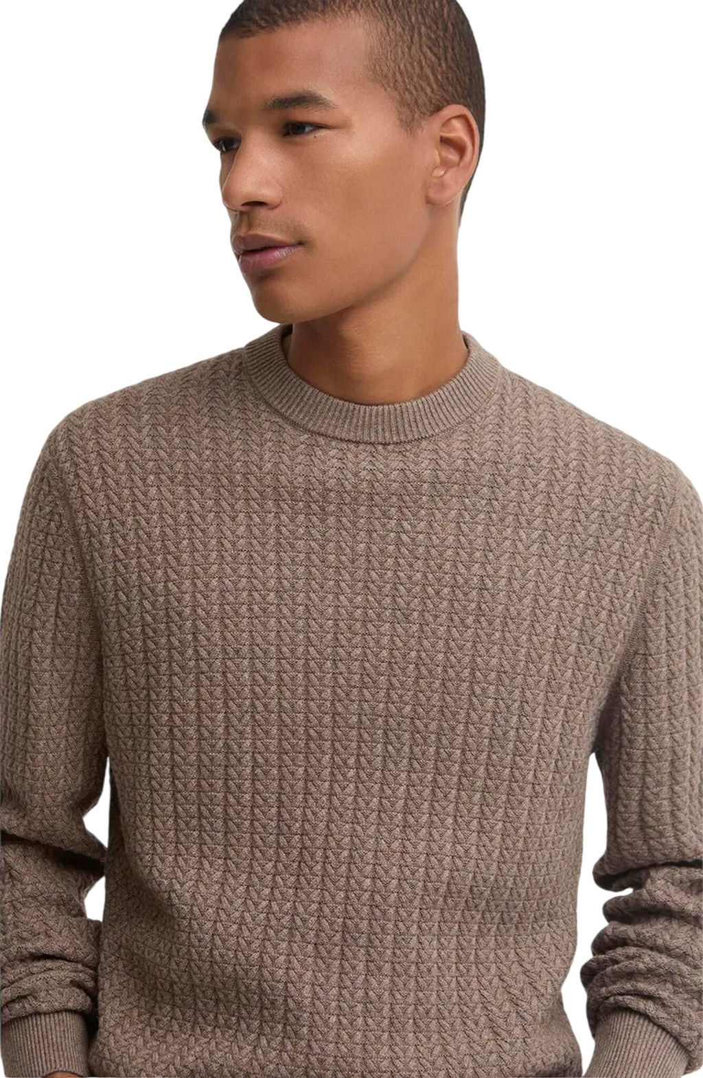 Herringbone Knitted Crew Neck Jumper - Men's