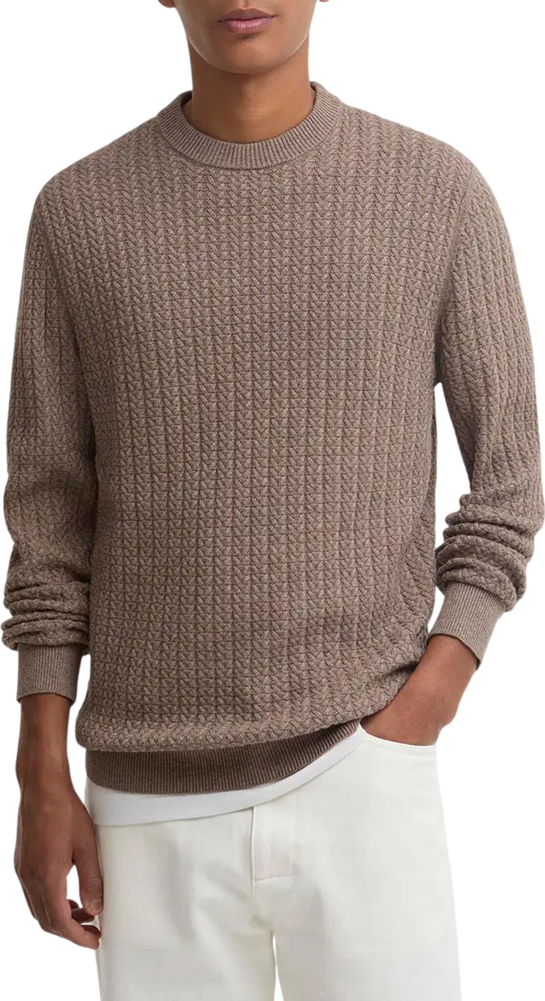 Herringbone Knitted Crew Neck Jumper - Men's